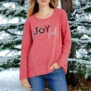 Style & Co Joyful Shine Holiday Sweatshirt Long Sleeve Red Heathered Top…